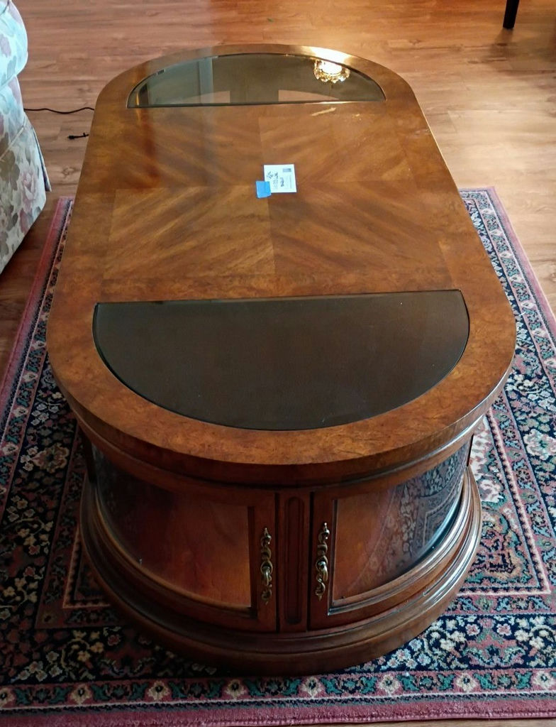 Wood Coffee Table with Glass Insets and Cabinet Storage - image 4 of 6