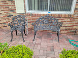 Ornate Metal Patio Bench and Chair - thumbnail 1 of 4