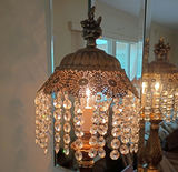 Ornate Brass Table Lamp with Crystal Beaded Shade - thumbnail 3 of 6