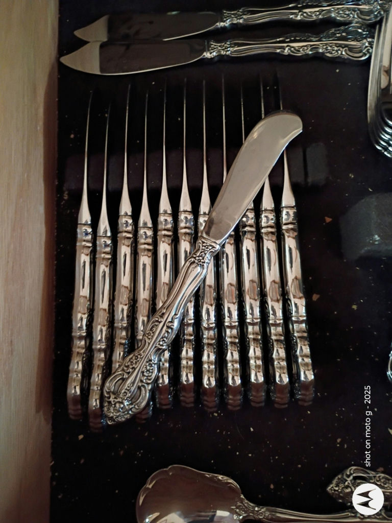 Ornate Silver-Tone Flatware Set - image 4 of 10