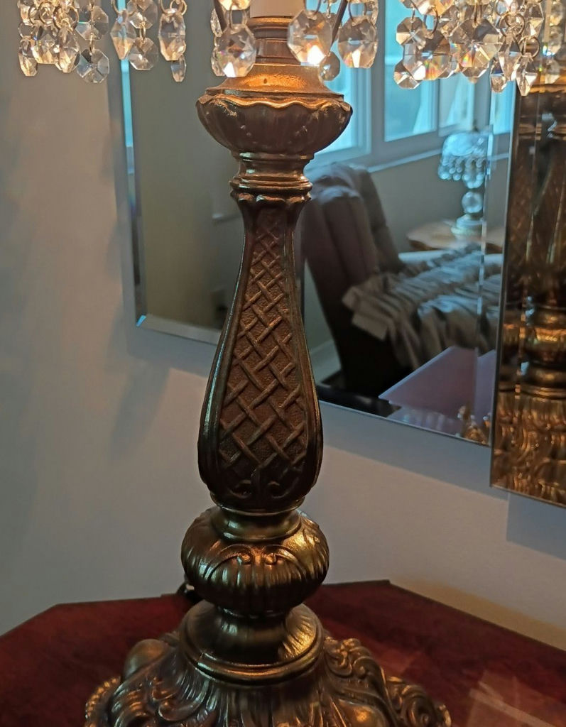 Ornate Brass Table Lamp with Crystal Beaded Shade - image 4 of 6