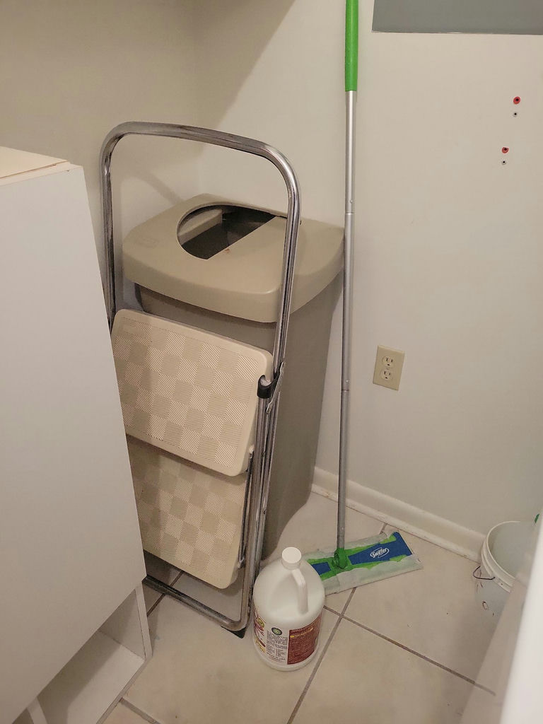 Trash Can, Folding Step Stool, Mop, and Cleaning Supplies - image 1 of 1