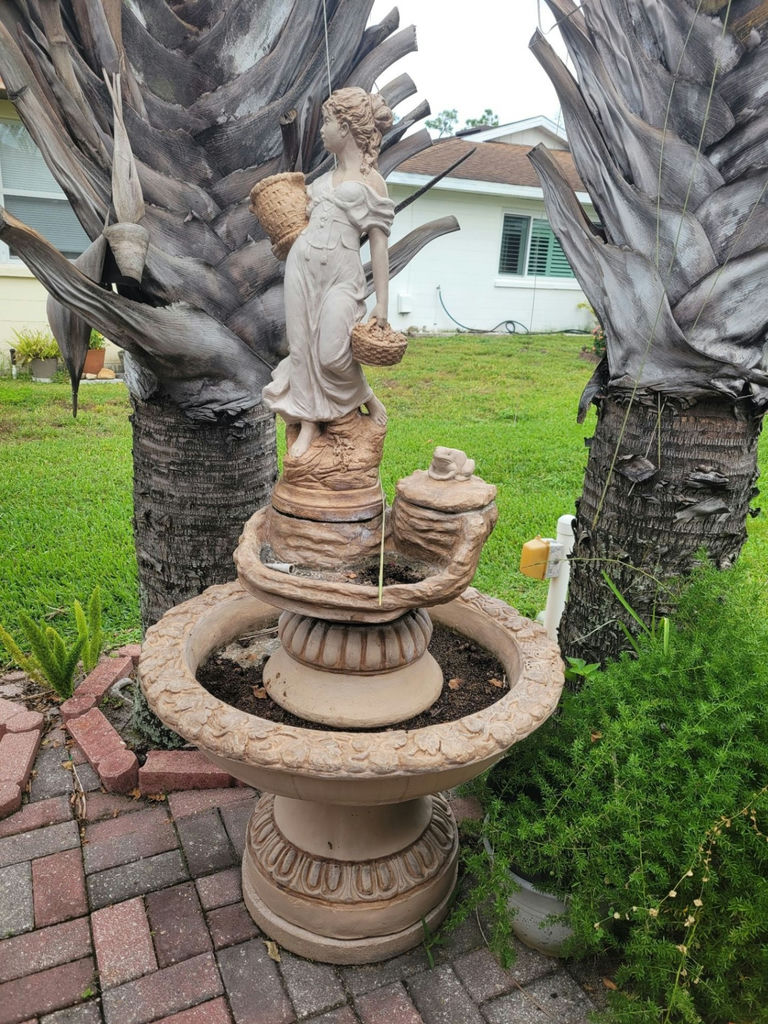 Decorative Garden Fountain with Woman Statue and Frog Figure - image 1 of 8