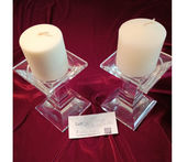 Pair of Glass Candle Holders with White Pillar Candles - thumbnail 1 of 4