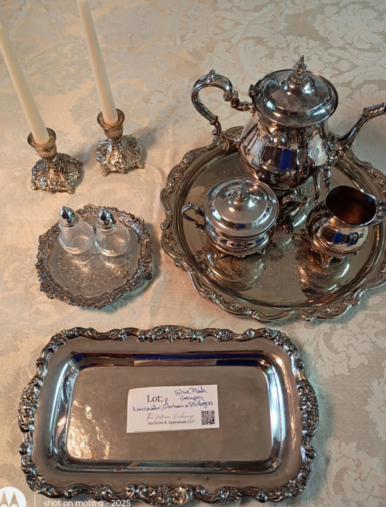 Silver-Tone Tea Service Set with Trays, Candlesticks, and Shakers - image 1 of 6