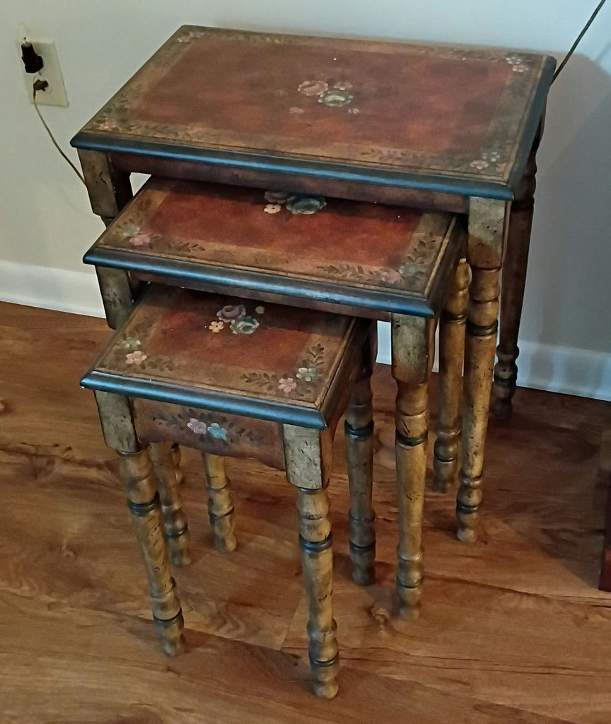 Set of Three Floral Painted Nesting Tables - image 1 of 6