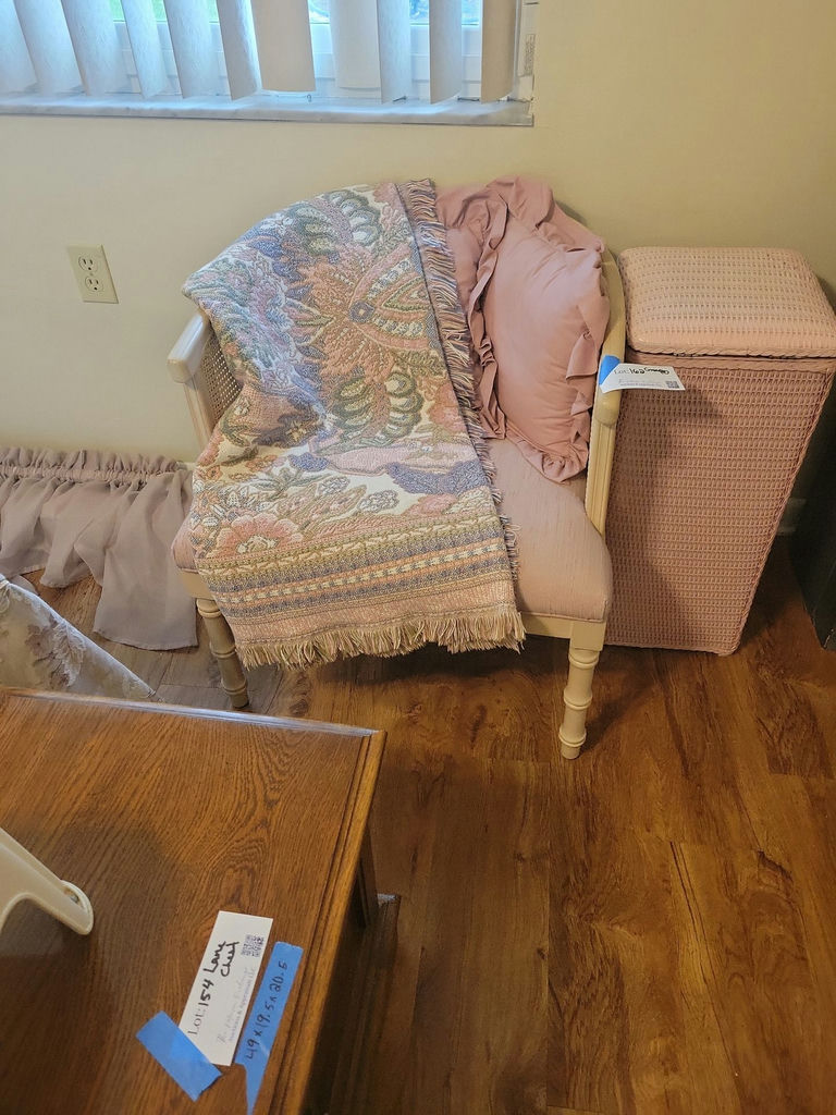 Upholstered Bench, Wicker Hamper, Throw Blanket, and Curtain Valance - image 3 of 5