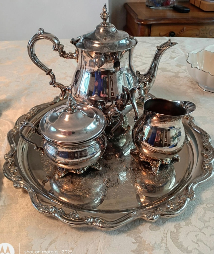 Silver-Tone Tea Service Set with Trays, Candlesticks, and Shakers - image 6 of 6