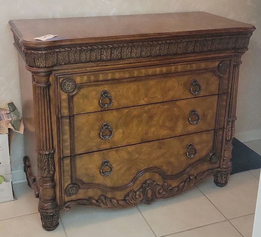 Ornate Three-Drawer Wooden Dresser - image 2 of 5