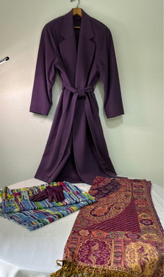 Fabulous Vintage Lavender Wool Coat, scarves and Gloves - Image 1 of 10