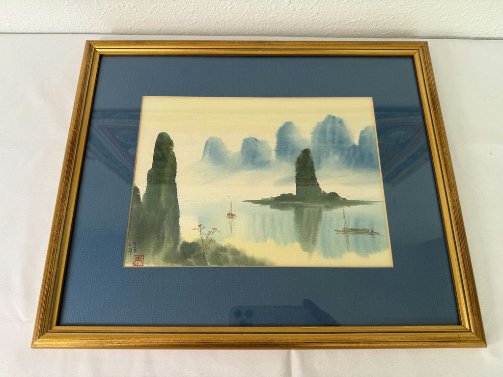 Antique Indian Tapestry, and twi Signed Chinese Watercolors - image 6 of 9