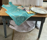 Rustic Farmhouse Table, vintage apron and kitchen towels, porcelain platter - thumbnail 1 of 9