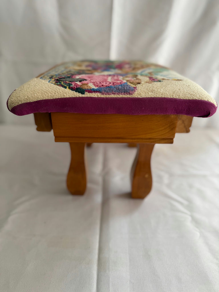 Needlepoint cushions, a woven basket, and a tapestry-top stool - image 7 of 7