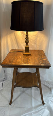Antique Table And Brass Lamp - Image 1 of 6