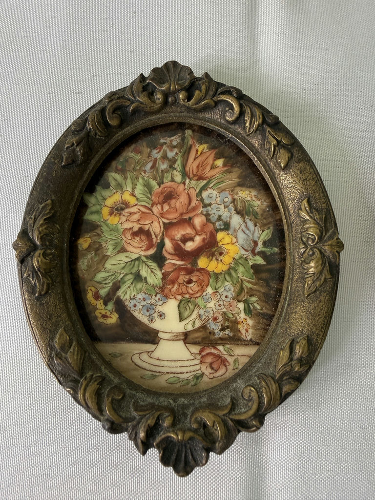 Small Antique Art Items And A Metal Mirror - image 5 of 9