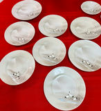 Vintage Japanese Kutani Eggshell Porcelain Tea & Dessert Set - Flying Cranes, 14-Pc - thumbnail 2 of 13