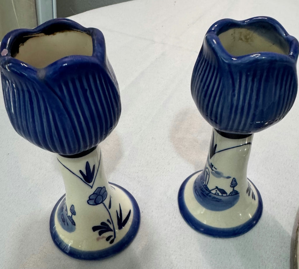 Silver Platter and Delft Blue Candlestick Holders - image 4 of 6