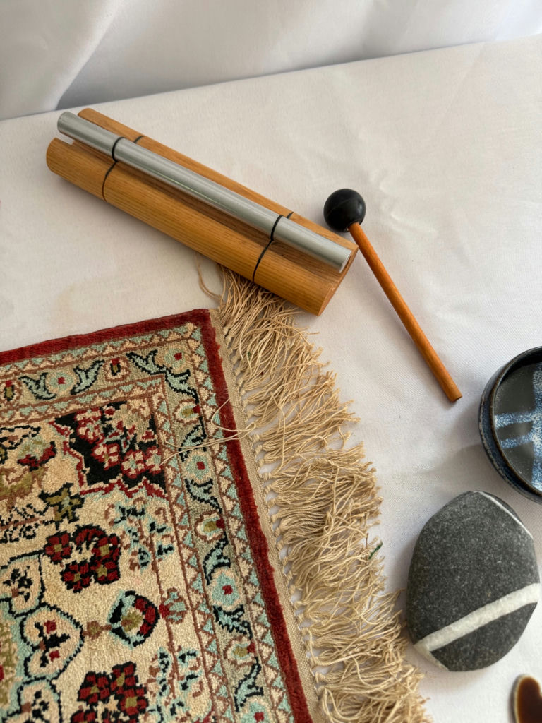 Terracotta Warrior statue, decorative fringe rug, and pottery/stone collection - image 4 of 8
