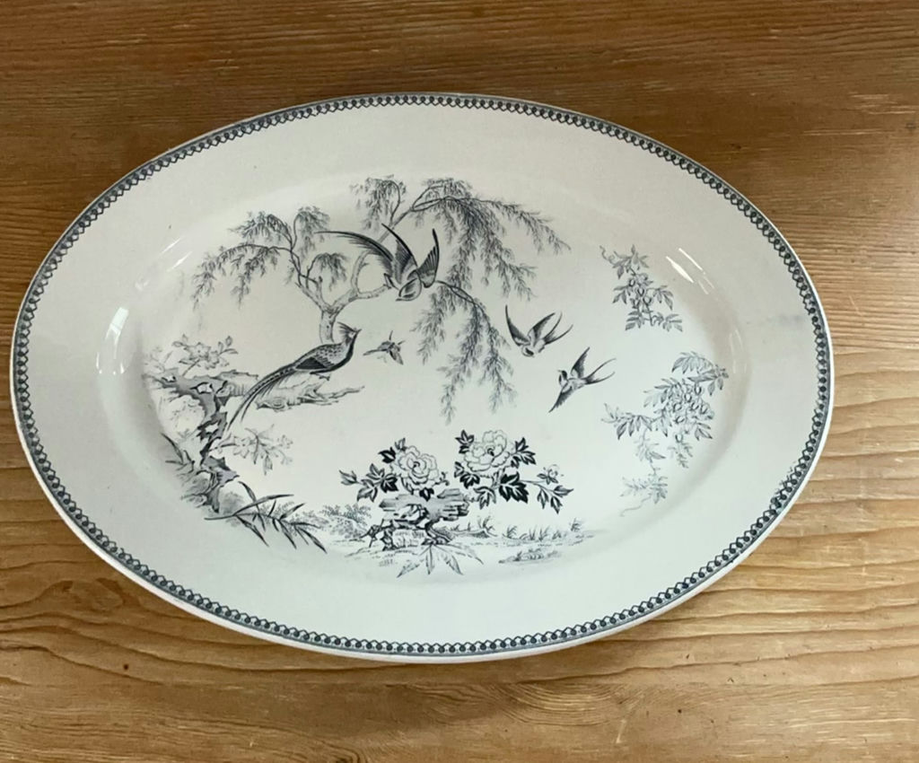 Rustic Farmhouse Table, vintage apron and kitchen towels, porcelain platter - image 3 of 9