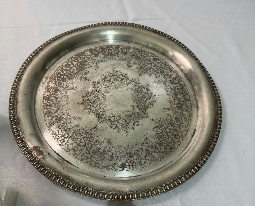 Silver Platter and Delft Blue Candlestick Holders - image 2 of 6