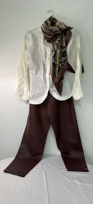 Leather Pants, A Linen Blouse, And A Scarf - Image 1 of 9