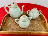Vintage Japanese Kutani Eggshell Porcelain Tea & Dessert Set - Flying Cranes, 14-Pc - thumbnail 6 of 13