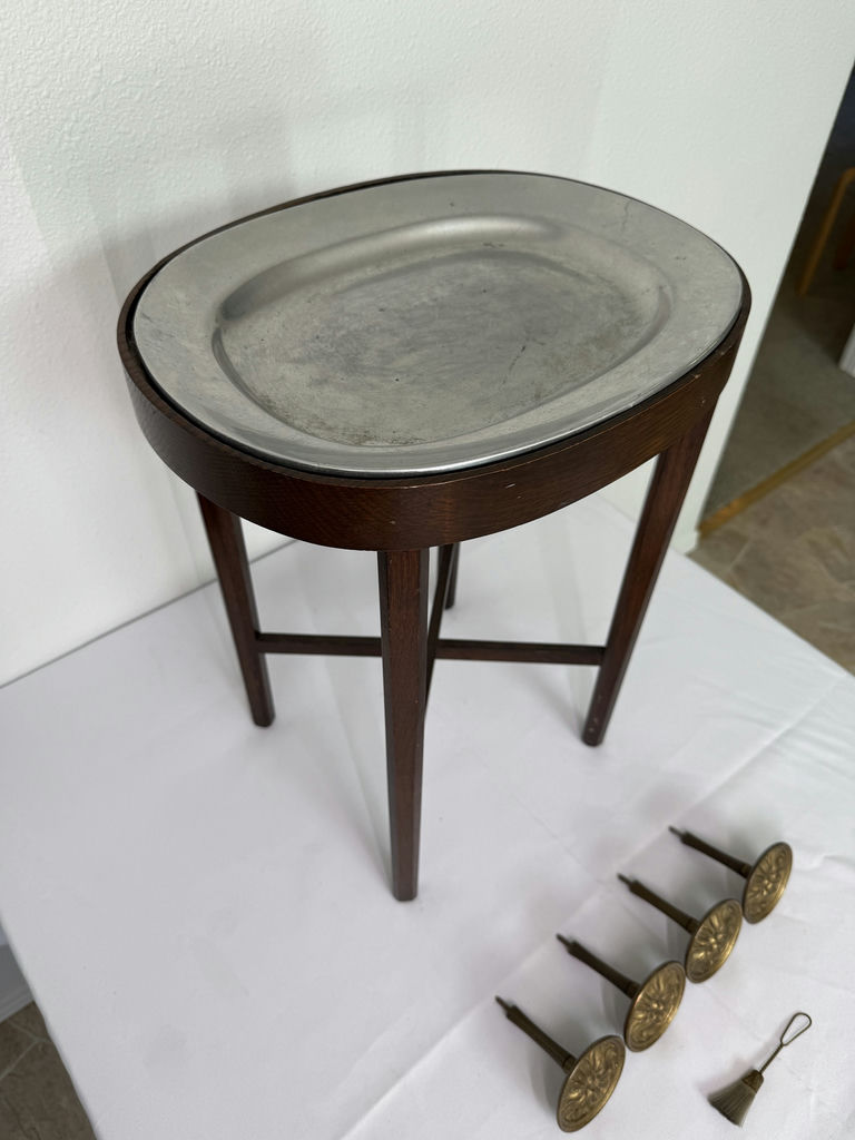 Unique small Table with Pewter top, Brass Curtain Stays - image 3 of 6