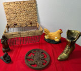 Eclectic Figurines and Woven Basket - thumbnail 1 of 6