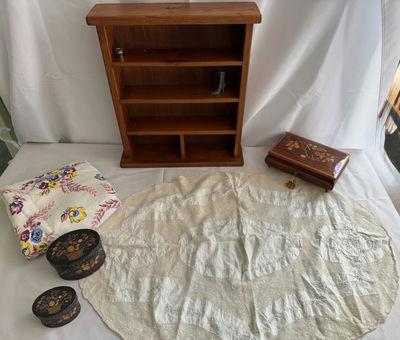 Charming Cottage Decor, Vintage Tablecloth, and Music Box Bundle  - Image 1 of 7