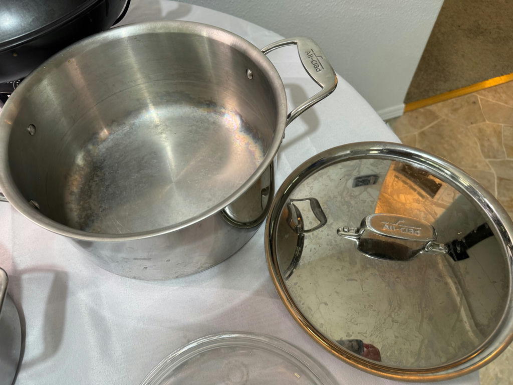 Assorted stainless steel cookware including All-Clad and Farberware pieces with Aroma electric wok - image 6 of 9