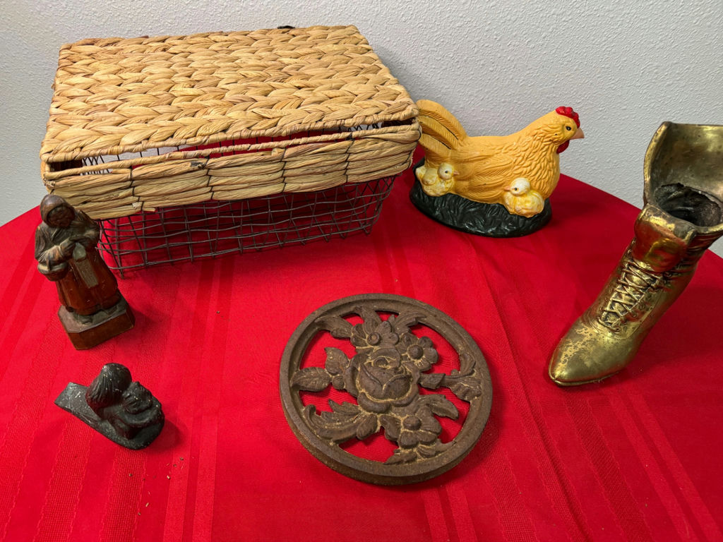 Eclectic Figurines and Woven Basket - image 2 of 6