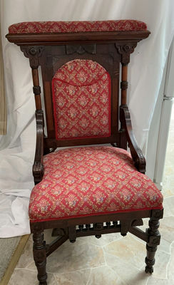 Antique Upholstered and Carved Throne Chair - Image 1 of 4