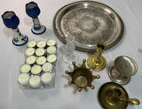 Silver Platter and Delft Blue Candlestick Holders - thumbnail 1 of 6