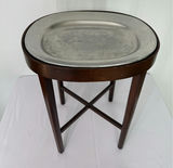 Unique small Table with Pewter top, Brass Curtain Stays - thumbnail 2 of 6