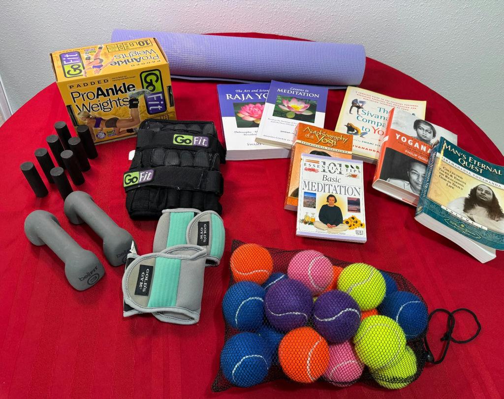 Fitness equipment, yoga mat, massage tools, and meditation books - image 1 of 5