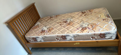 Wood Platform Twin Bed and mattress - Image 1 of 5