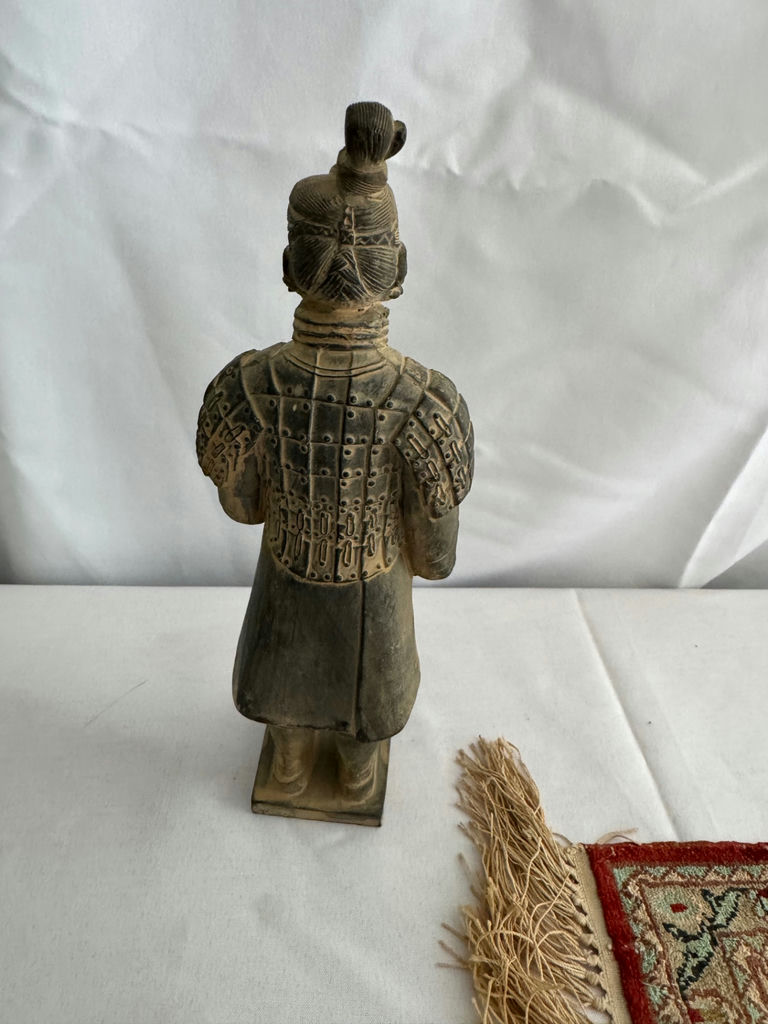 Terracotta Warrior statue, decorative fringe rug, and pottery/stone collection - image 2 of 8
