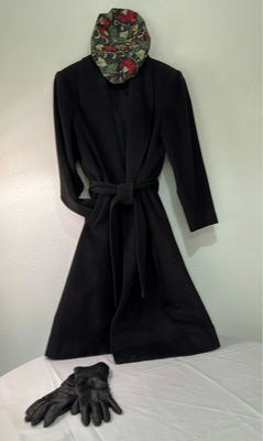 Vintage Woman's Black Wool Coat And Accessories - Image 1 of 11