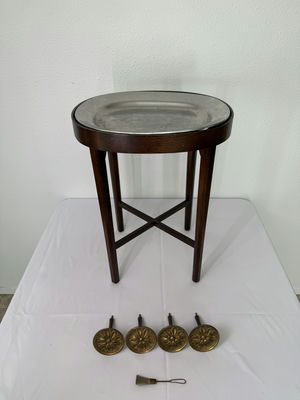 Unique small Table with Pewter top, Brass Curtain Stays - Image 1 of 6