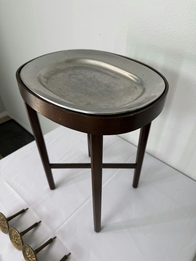 Unique small Table with Pewter top, Brass Curtain Stays - image 4 of 6