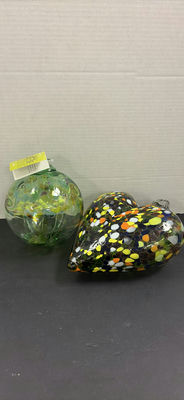 Art Glass Ornament and Speckled Glass Heart - Image 1 of 10