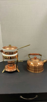Copper Fondue Pot Set and Tea Kettle - Image 1 of 10