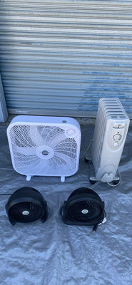 Box fans, portable fans, and an oil-filled radiator heater - Image 1 of 8