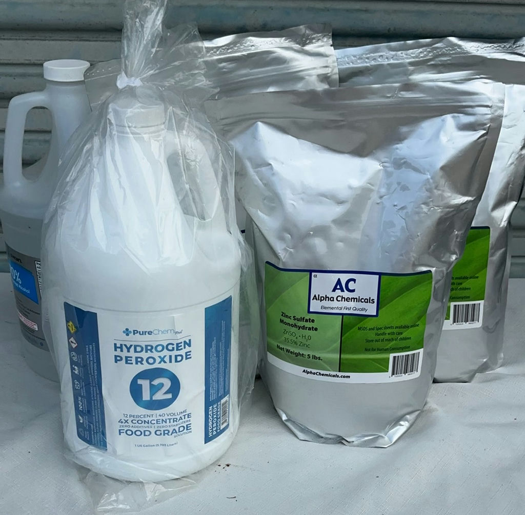 Hydrogen peroxide, isopropyl alcohol, and zinc sulfate monohydrate containers - image 1 of 4