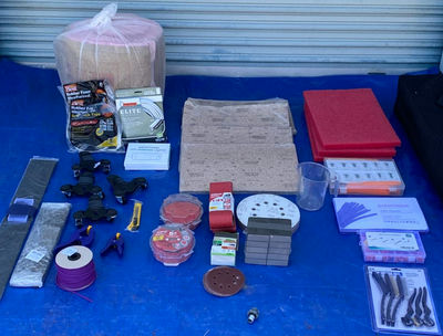 Assorted Weather Seals, Sanding Materials, and Hardware Tools - Image 1 of 20