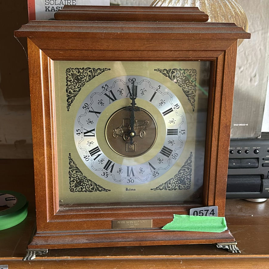 Bulova Mantel Clock and Wooden Three-Drawer Chest - image 1 of 6