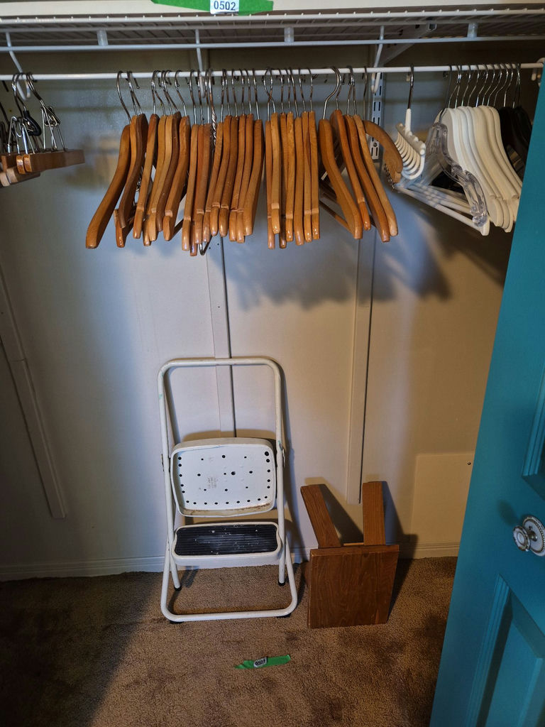 Wooden and Plastic Clothes Hangers with Folding Step Stool and Wooden stand - image 2 of 5