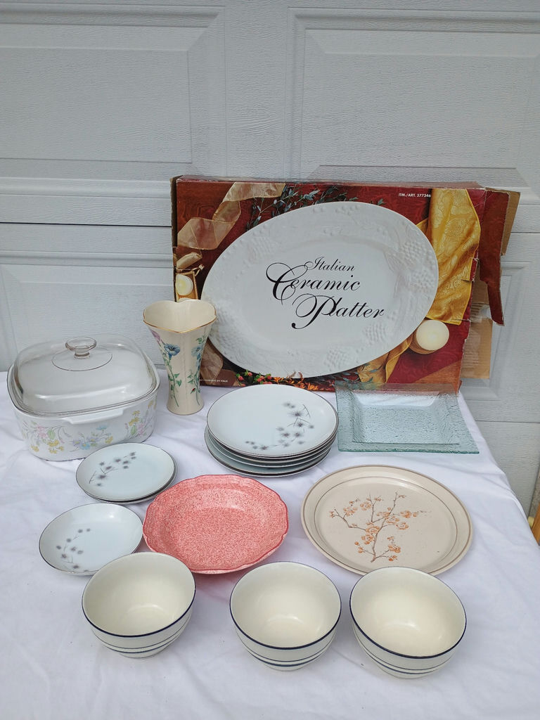 Assorted porcelain dinnerware with floral patterns and serving pieces - image 1 of 12