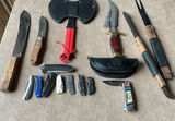 Assorted Knives, Machetes, and a Decorative Zombie-Killer Axe - thumbnail 1 of 9