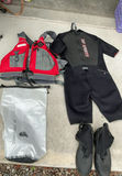 Wetsuit, PFD, neoprene boots, and dry bag set - thumbnail 1 of 12